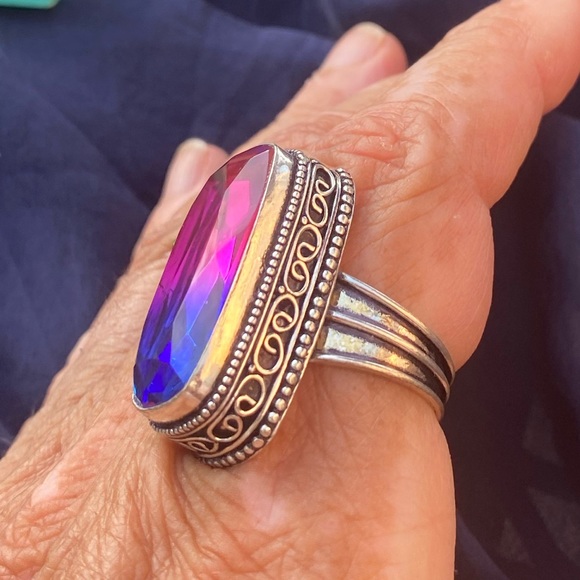 Turmaline & Sterling Silver Handcrafted Ring Size 8 - Picture 4 of 5